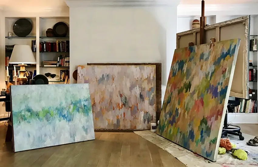 Paintings in studio
