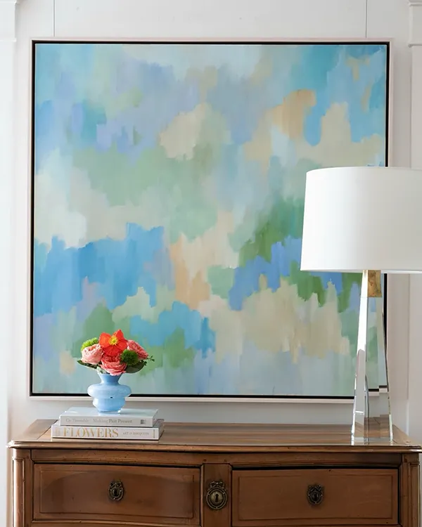 Painting of muted blues and greens
